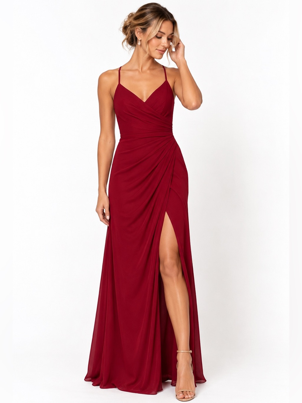 Azazie Kamali Burgundy Stretch Mermaid Maxi Dress XS